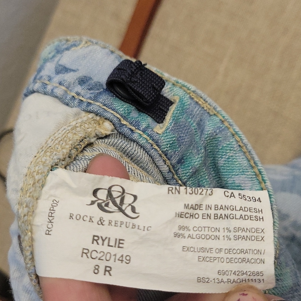 ROCK & REPUBLIC Girls 8 Skull Dloral Print Jeans - Picture 7 of 8